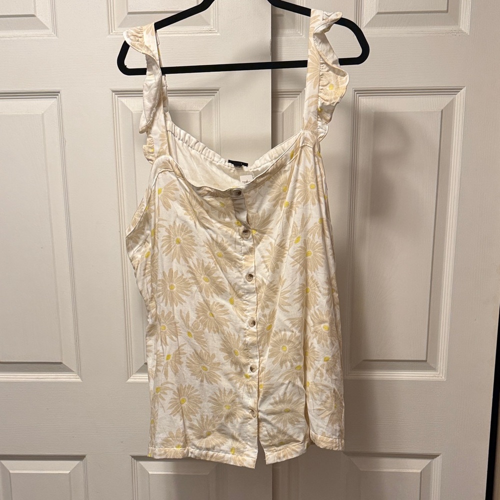 torrid White & Yellow Daisy Ruffle-Strap Button Front Tank